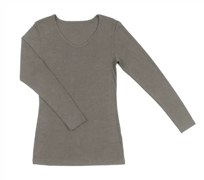 Joha Sara uld/silke bluse med v-hals, brun meleret