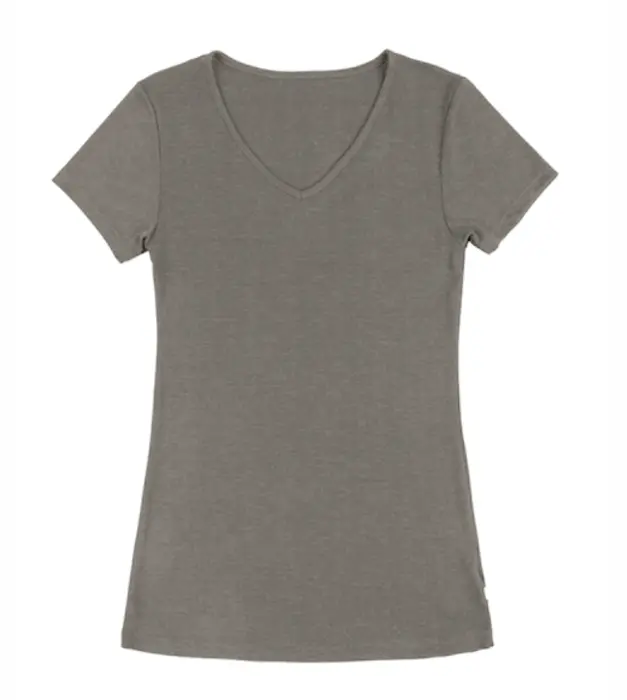 Joha Sara uld/silke t-shirt med v-hals, brun meleret