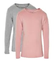 Minymo 2 langærmede bluser, rosa og lysegrå