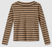 By Basics 4025 bluse med vidde og turtleneck i merinould, camel/ coffee stribet