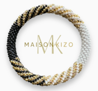 Maison Kizo Nepal armbånd af glasperler, #02 sort, hvid og guld