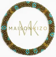 Maison Kizo Nepal armbånd af glasperler, #02 gyldent og tyrkis