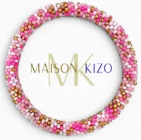 Maison Kizo Nepal armbånd af glasperler, #05 lyserød og guld