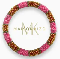 Maison Kizo Nepal armbånd af glasperler, #05 lyserød og guld