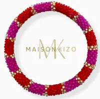 Maison Kizo Nepal armbånd af glasperler, #05 pink og rød