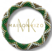 Maison Kizo Nepal armbånd af glasperler, #09 grøn, hvid, guld
