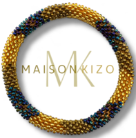Maison Kizo Nepal armbånd af glasperler, #02 gyldent og blåt
