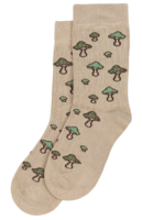 Minipop bambusstrømper motiv, sandfarvet med svampe