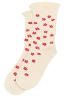 Minipop bambusstrømper frill, offwhite med røde blomster