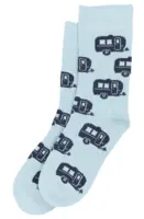 Minipop bambusstrømper motiv, lyseblå med campingvogn