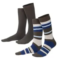 Living Crafts øko herrestrømper, 2 par brun/striber