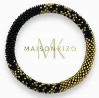 Maison Kizo Nepal armbånd af glasperler, #03 sort og guld