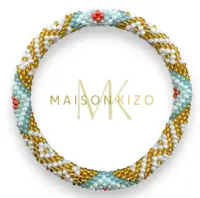 Maison Kizo Nepal armbånd af glasperler, #09 guld, blå og hvid